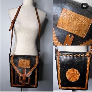 Large Leather Native American print crossbody